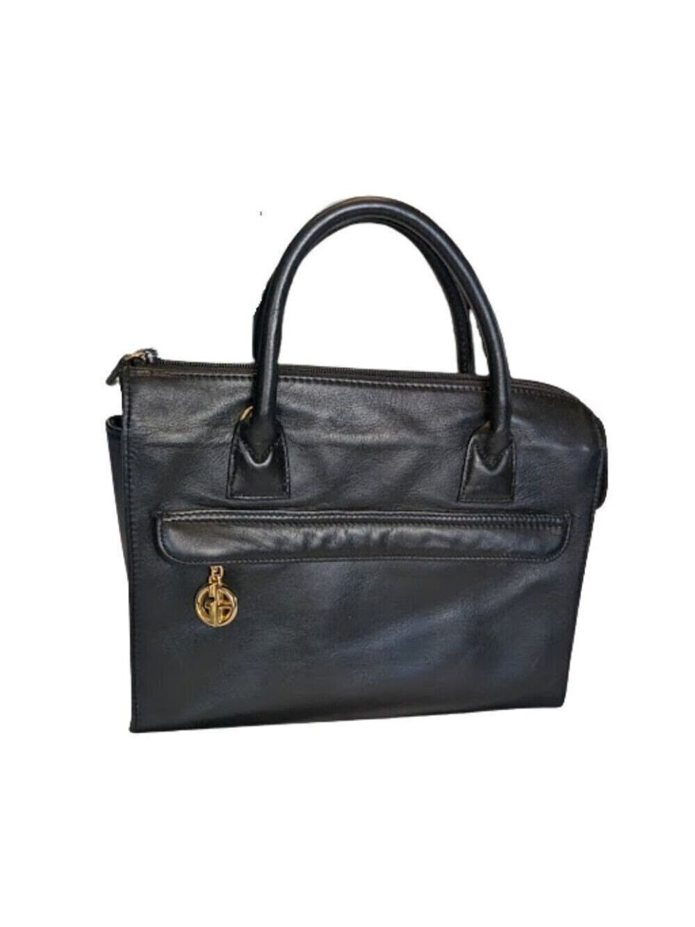 Giani Bernini Black Genuine Leather Satchel Tote Vintage-Era